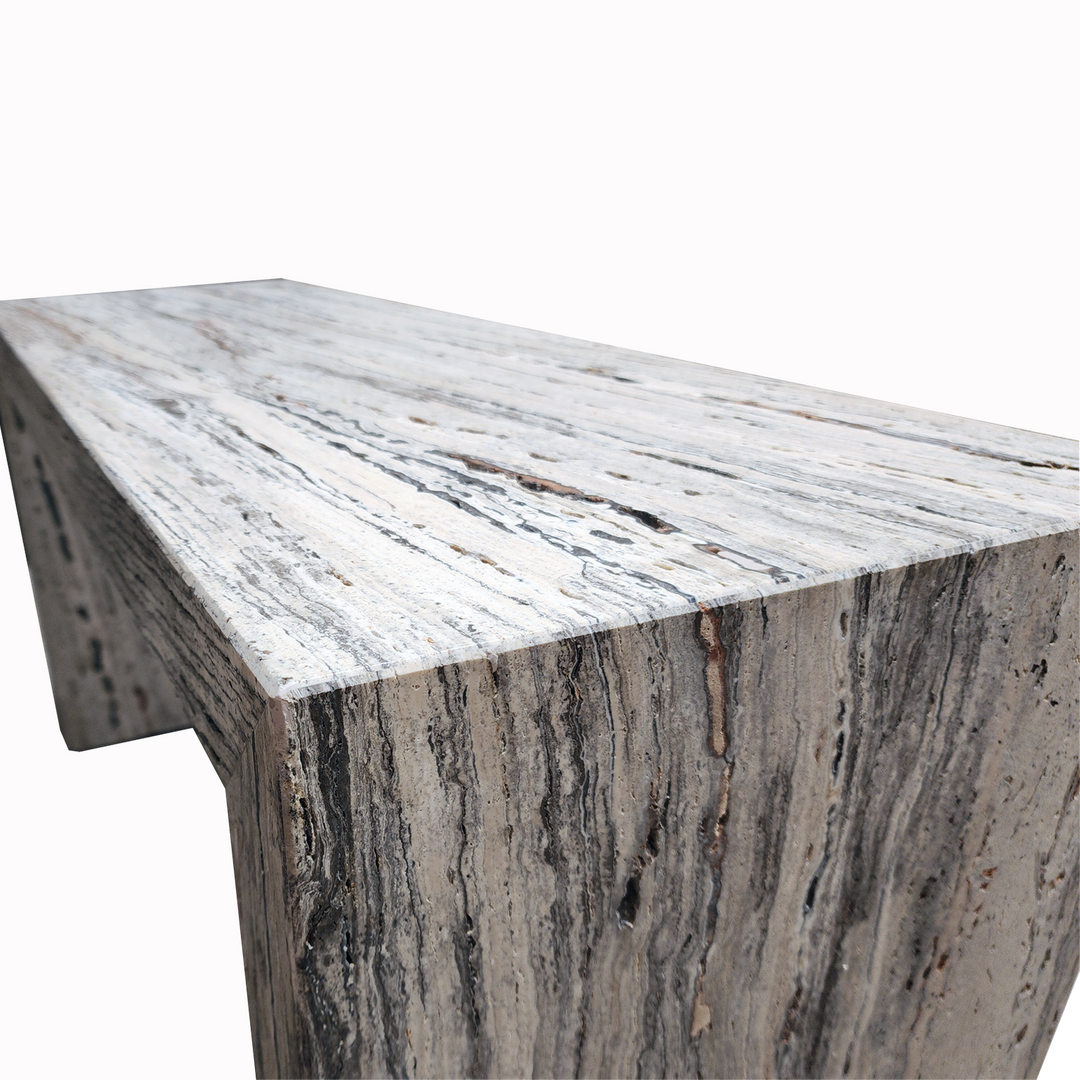 Silver Oak Travertine Console Table - Nostos Series