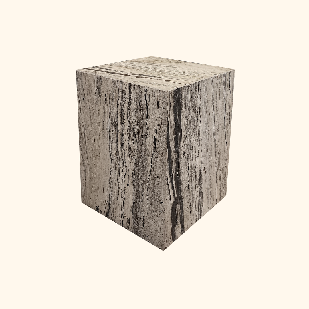 Silver Oak Travertine Side Table - Agora Series