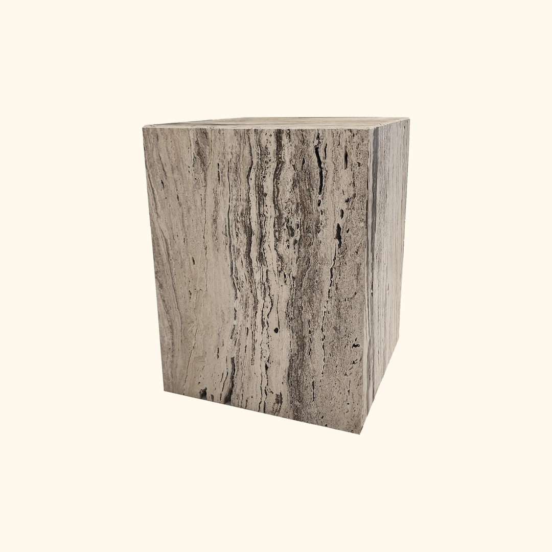 Silver Oak Travertine Side Table - Agora Series