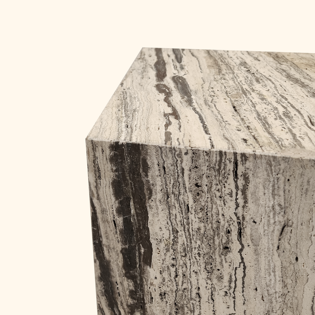 Silver Oak Travertine Side Table - Agora Series