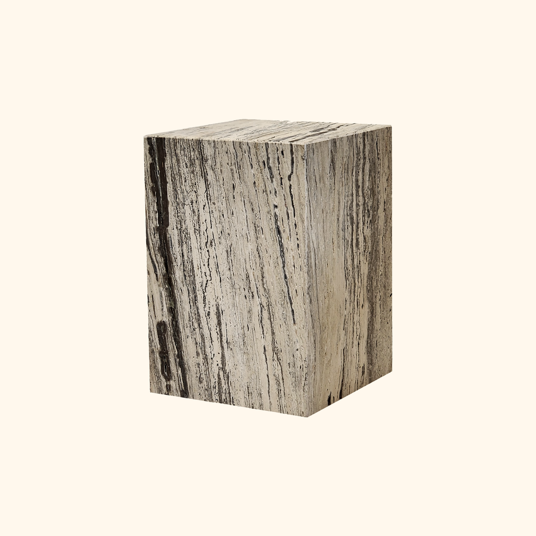 Silver Oak Travertine Side Table - Agora Series